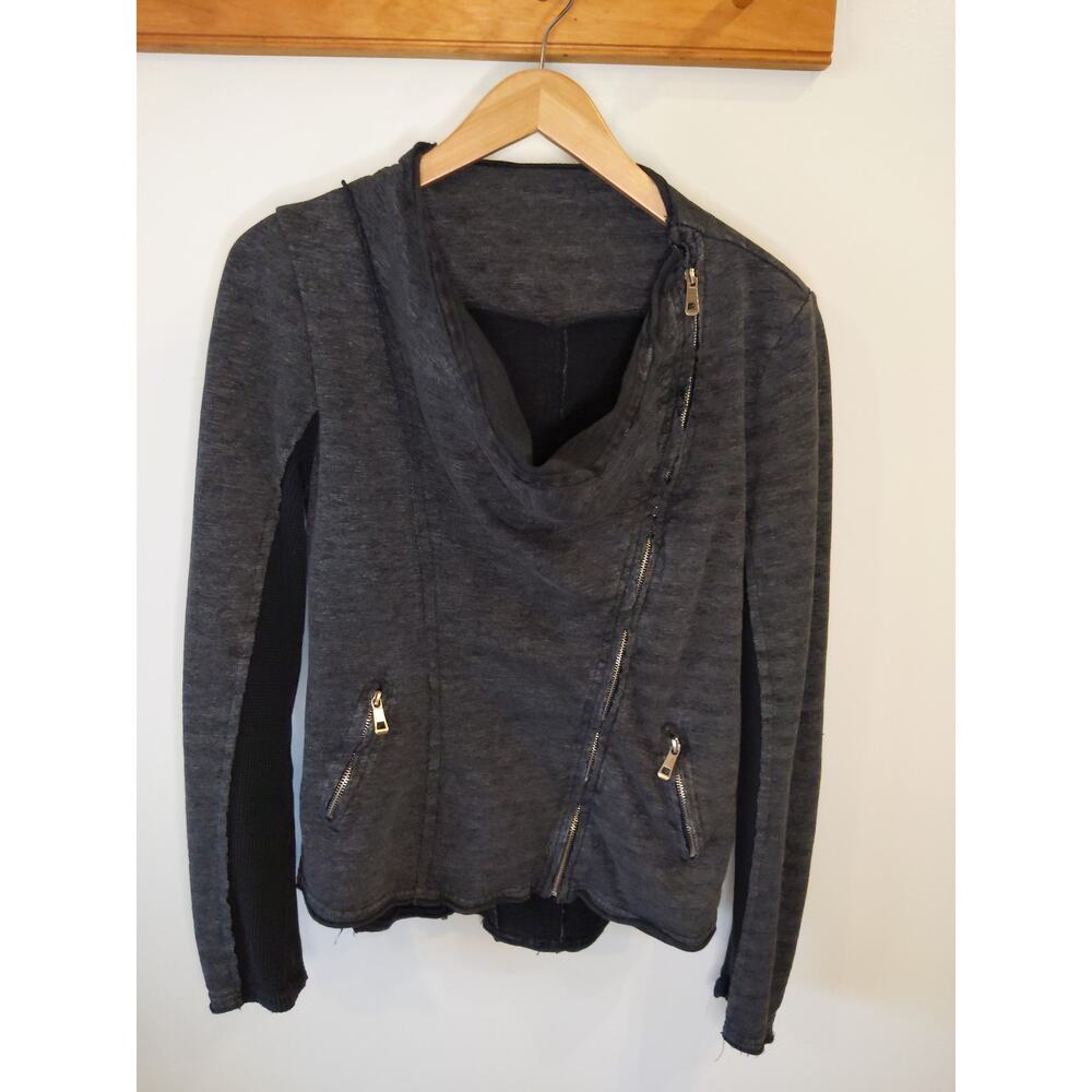 Italian Made Moto Jacket Gray Asymmetric Zip Raw Edge Draped Avant Garde Large